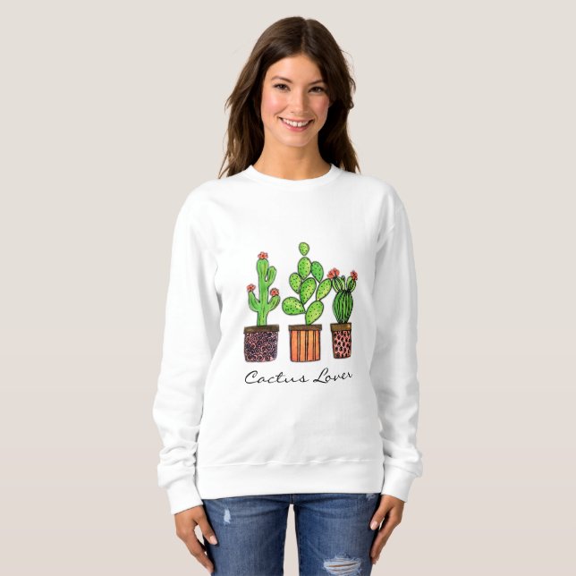 Sudadera Cactus lindo de la acuarela en potes (Anverso completo)