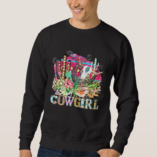 Sudadera Cactus Occidental Texas Cowgirl Cow Bull Skull Rod (Anverso)