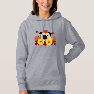 Sudadera Caer Pug con hojas, calabazas y girasoles