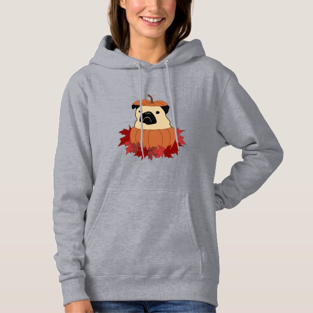 Sudadera Caer Pug con hojas, calabazas y girasoles (Anverso)