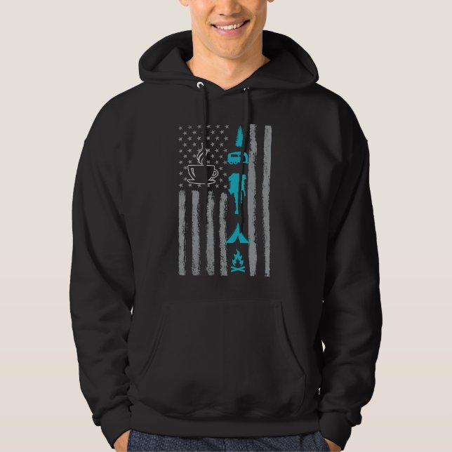 Sudadera café camping- Bandera estadounidense vintage de EE (Anverso)