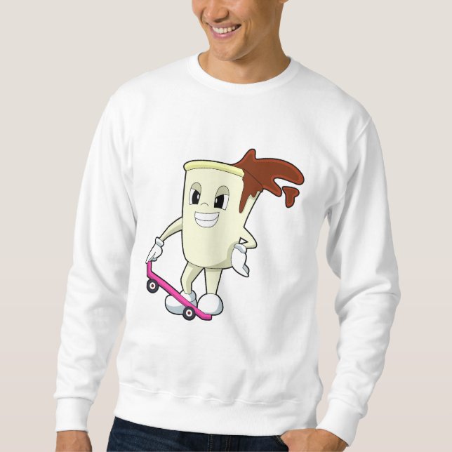 Sudadera Café como patinador con patineta (Anverso)