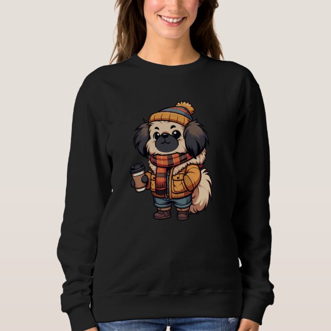Sudadera Café divertidísimo de perro de invierno de Pekín (Anverso)