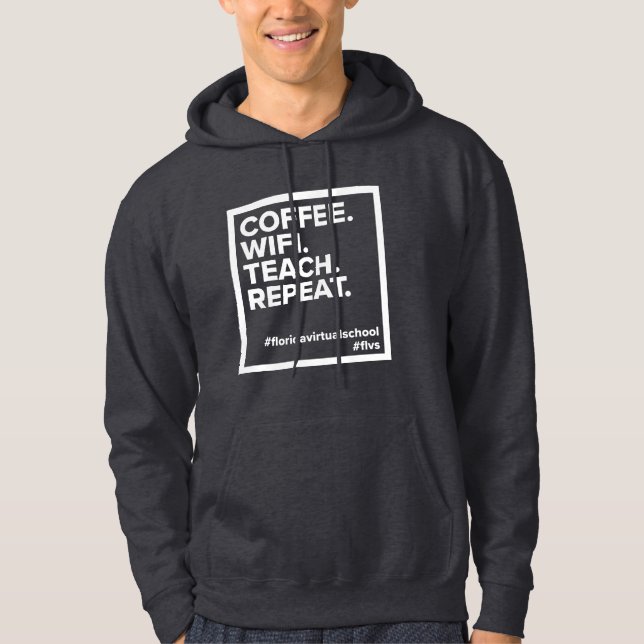 Sudadera Café FLVS. WiFi. Enseñar. Repite. Hoodie gris oscu (Anverso)
