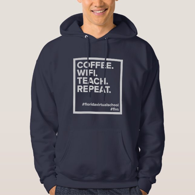 Sudadera Café FLVS. WiFi. Enseñar. Repite. Navy Hoodie (Anverso)