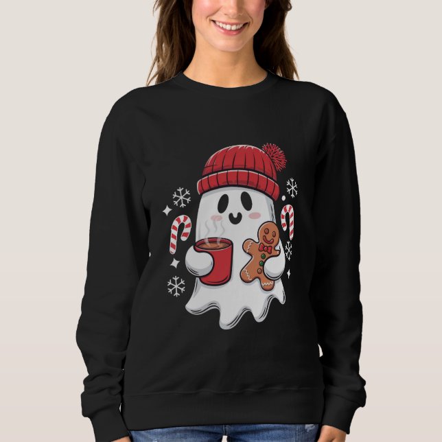 Sudadera Café helado de Navidad fantasma lindo retro café d (Anverso)