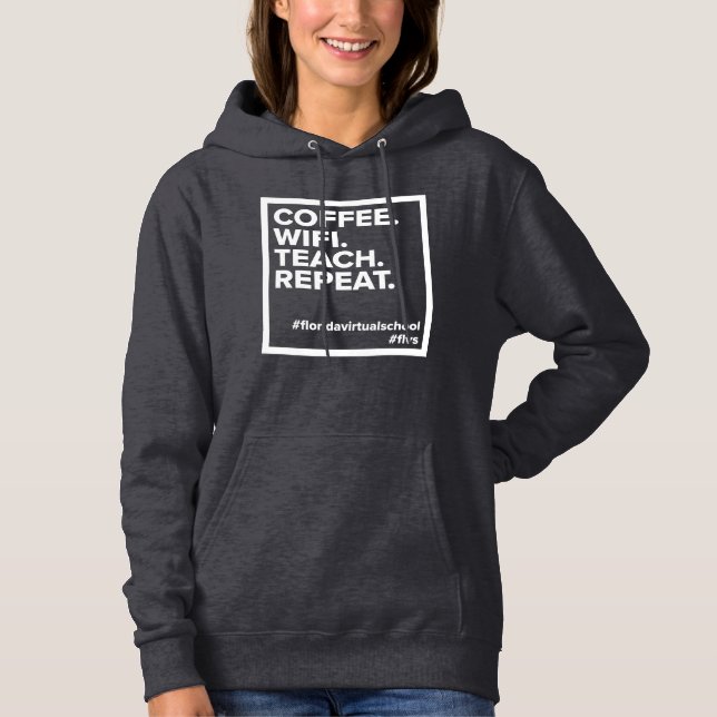 Sudadera Café. WiFi. Enseñar. Repito, negro femenino (Anverso)