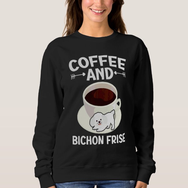 Sudadera Café y cachorro de pelo rizado Bichon Frise   (Anverso)