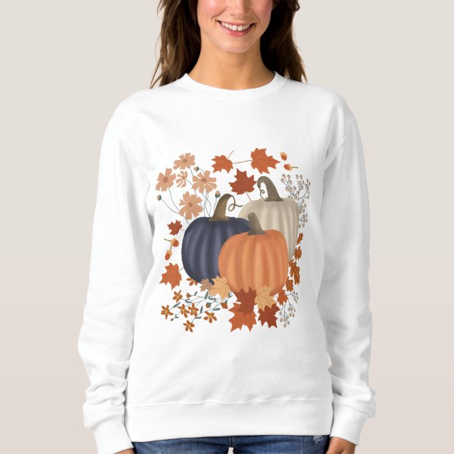 Sudadera Caída Rustica Calabazas de otoño flores silvestres (Anverso)