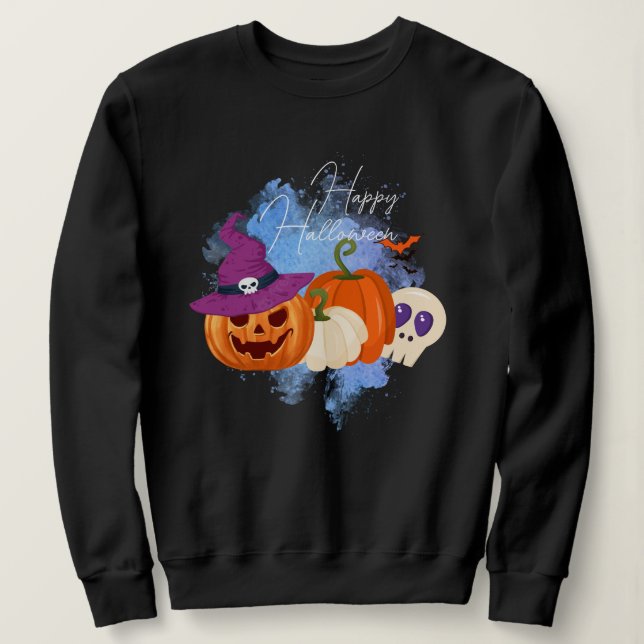 Sudadera Calabaza de Brujas y Calavera, Fantasía Halloween (Anverso del diseño)