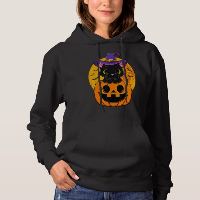Sudadera Calabaza de Gorra de Brujas de Gato Negro de Hallo (Anverso)