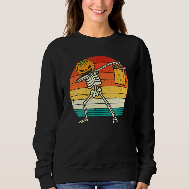 Sudadera Calabaza haciendo Dabbing Esqueleto Caramelo Retro (Anverso)