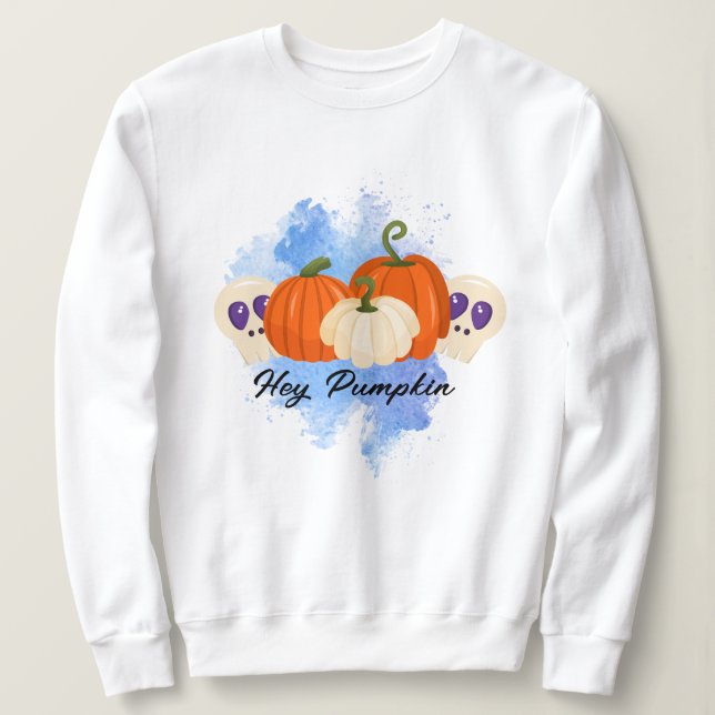 Sudadera Calabaza Y Calavera, Halloween Gótico Azul (Anverso del diseño)