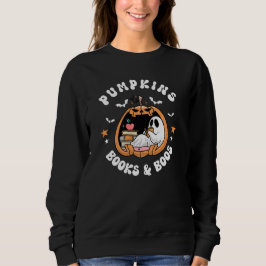 Sudadera Calabazas Libros y Bolos Fantasma y Libros Acogedo