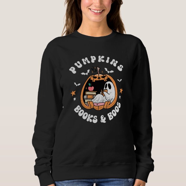 Sudadera Calabazas Libros y Bolos Fantasma y Libros Acogedo (Anverso)