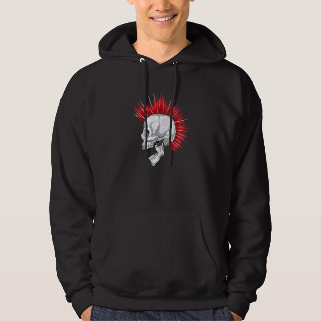 Sudadera Calavera asustada con peinado mohawk rojo (Anverso)