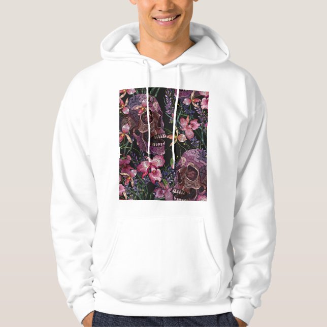 Sudadera Calavera bordada: Patrón de orquídeas góticas (Anverso)