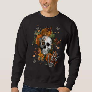 Sudadera Calavera con flores Naranjas y mariposas Humor osc