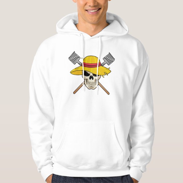 Sudadera Calavera con Gorra como granjero con torta (Anverso)