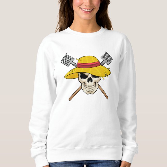 Sudadera Calavera con Gorra como granjero con torta (Anverso)