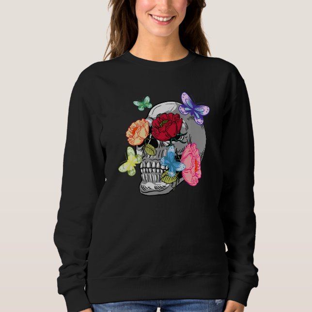 Sudadera Calavera Con Mariposas Flora El Esqueleto De La Ca (Anverso)