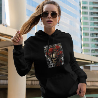 Sudadera Calavera Con Rosas De Pelo Salvaje En Hojas Vintag