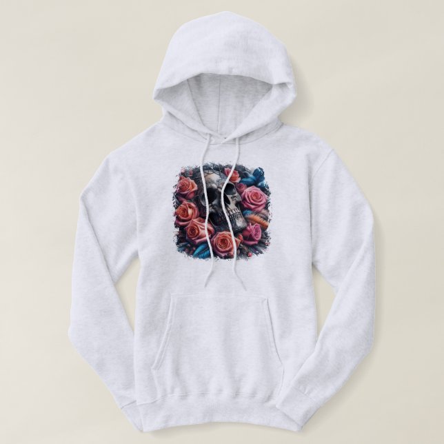 Sudadera Calavera con Rosas y pájaro azul (Diseño del anverso)