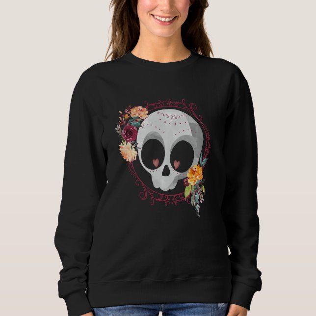 Sudadera Calavera de azúcar con Rosas y flores (Anverso)