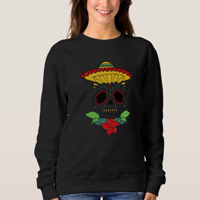 Sudadera Calavera de azúcar en el Día Muerto Cuesta Flores  (Anverso)