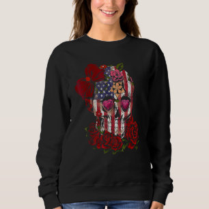Sudadera Calavera de bandera americana lleva lazo de flores