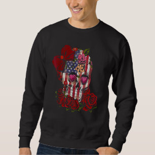 Sudadera Calavera de bandera americana lleva lazo de flores