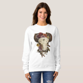 Sudadera Calavera de Bisonte Floral Vaquera con Cuernos