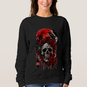 Sudadera Calavera de Cuervo Gótico Oscuro con Rosas Carmesí