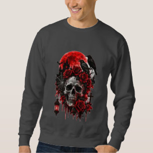 Sudadera Calavera de Cuervo Gótico Oscuro con Rosas Carmesí