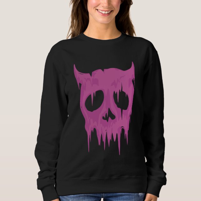 Sudadera Calavera de Demonio que Gotea en Rosa Neón (Anverso)