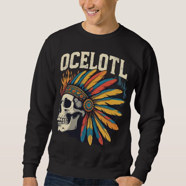 Sudadera Calavera de guerrero azteca con cabezal de plumas  (Anverso)