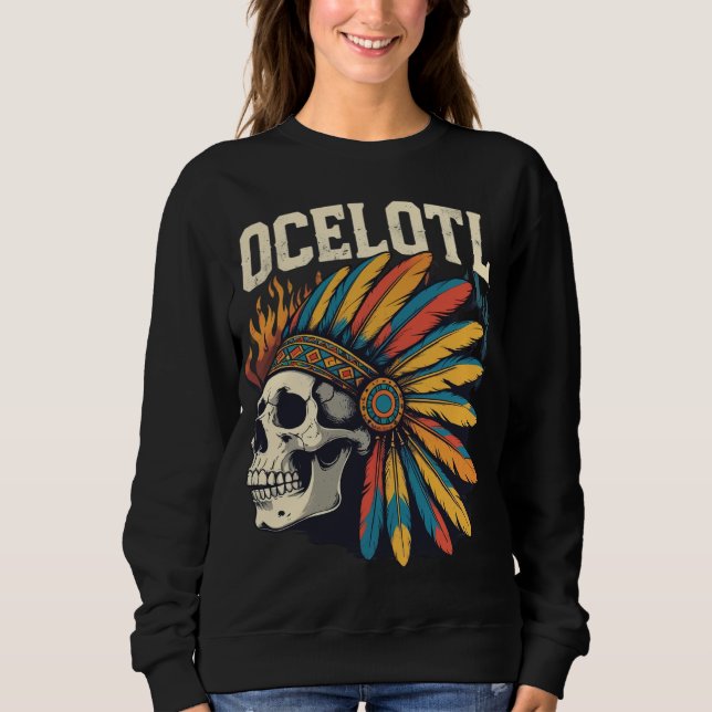 Sudadera Calavera de guerrero azteca con cabezal de plumas  (Anverso)