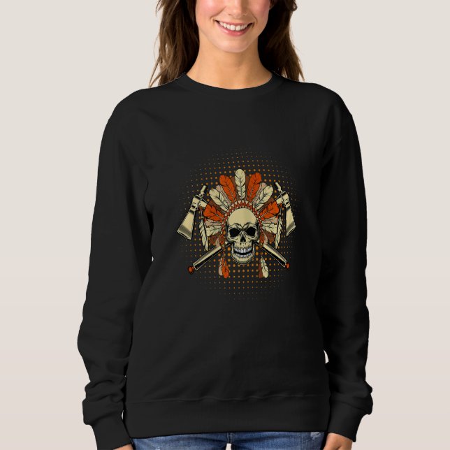 Sudadera Calavera de mujer con sombrero de tocado de plumas (Anverso)