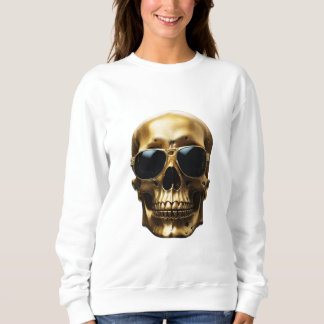 Sudadera Calavera dorada brillante en 3D con gafas de sol d