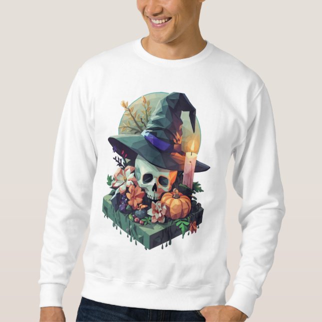 Sudadera Calavera floral con Witch Gorra Pixel Art (Anverso)