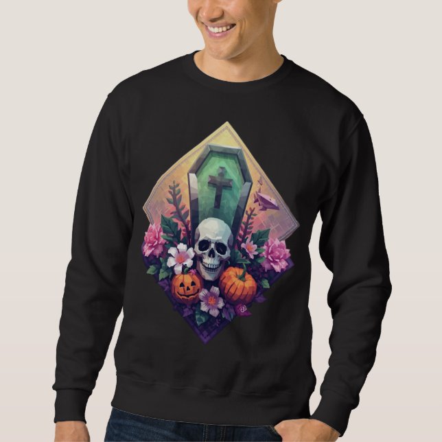 Sudadera Calavera floral de ataúd con calabaza (Anverso)