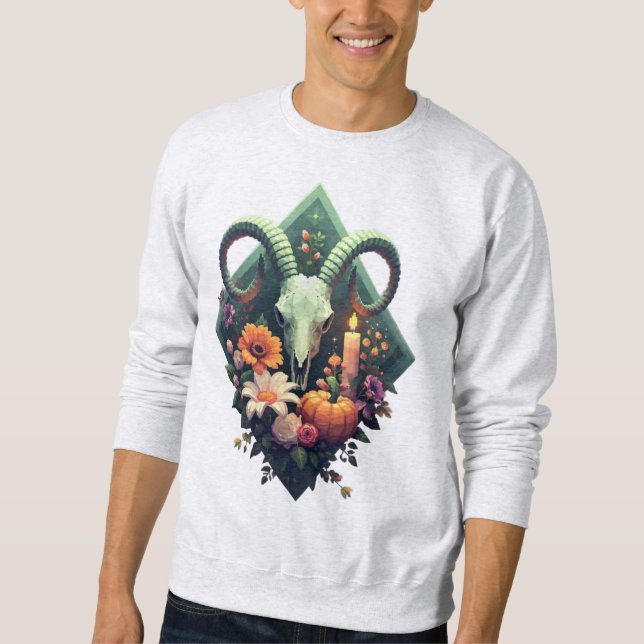 Sudadera Calavera floral de cabra con calabaza y vela (Anverso)