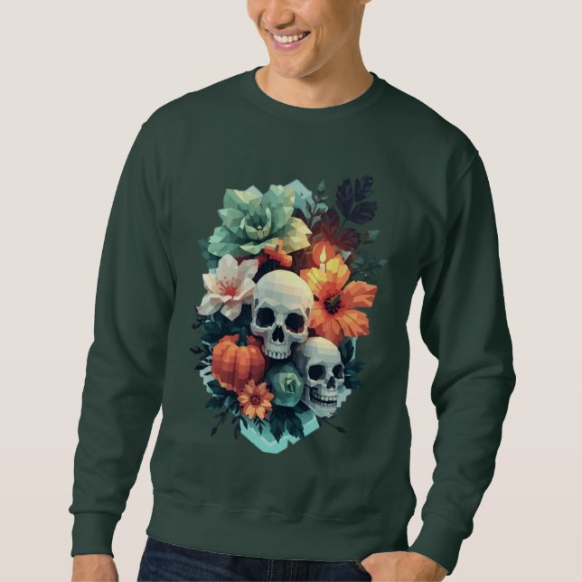 Sudadera Calavera floral de doble cabeza con calabaza (Anverso)