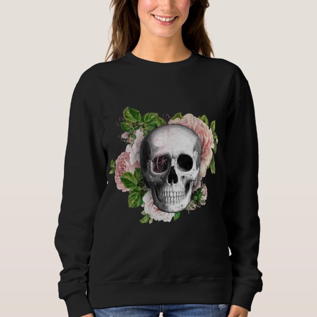 Sudadera Calavera gótica con rosas rosadas (Anverso)
