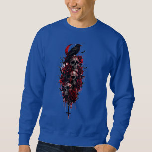 Sudadera Calavera gótica cuervo rosas rojas Halloween terro