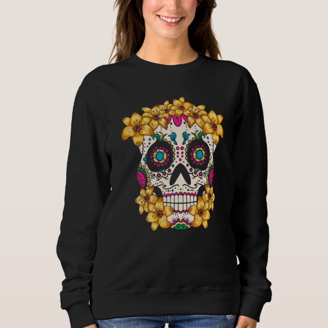 Sudadera Calavera Mexicana Con Flores Para El Día De Los Mu (Anverso)