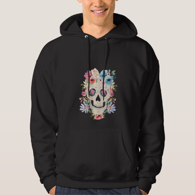 Sudadera Calavera Mexicana Con Flores Para El Día Del T (Anverso)