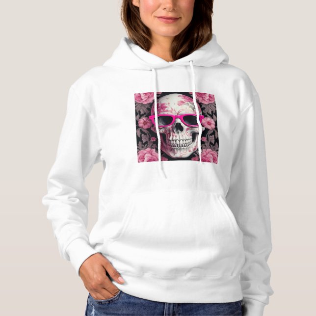 Sudadera Calavera muerta 3D de Floral rosa con gafas de sol (Anverso)
