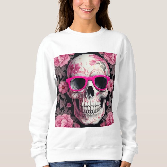 Sudadera Calavera muerta 3D de Floral rosa con gafas de sol (Anverso)