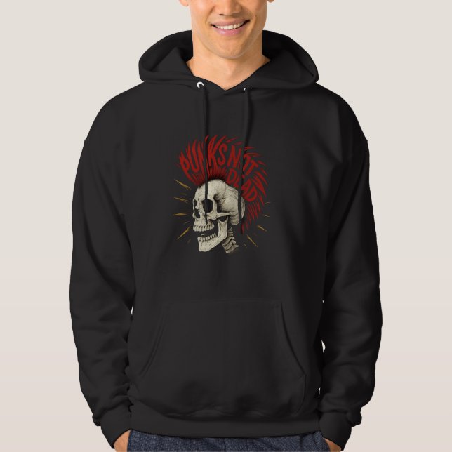 Sudadera Calavera Punk Con Cabello Rojo Mohawk Estilo Rock  (Anverso)